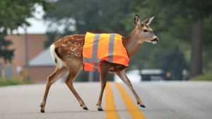 Hi-Vis Vested Deer Spotted Across Road in Hillsdale County – The Funniest Wildlife Surprise of the Year!